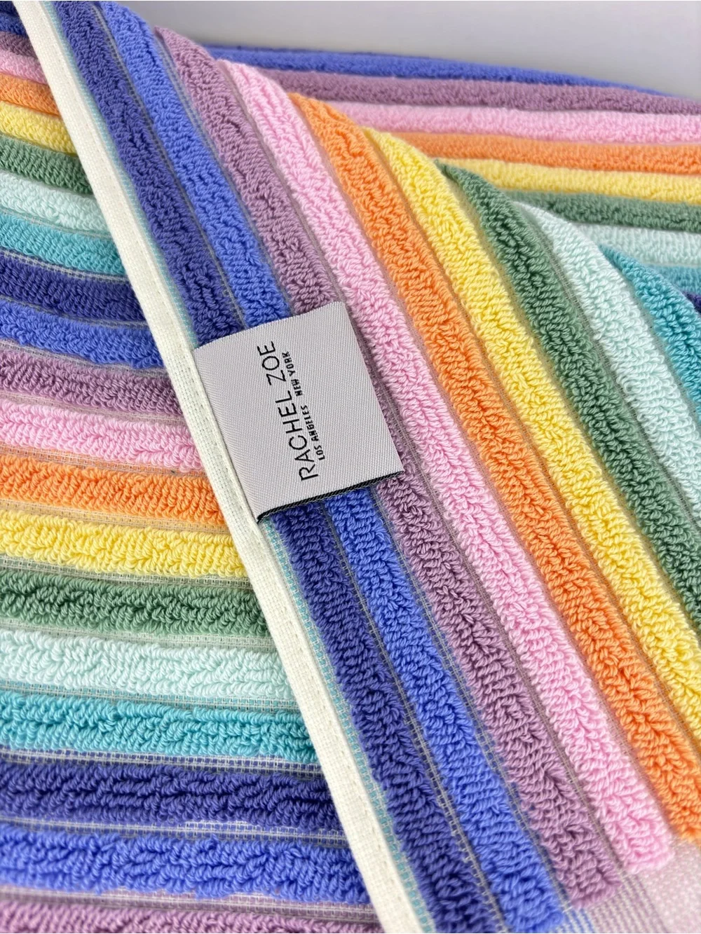 NWT Rachel Zoe Rainbow Striped Cotton Bath Towels Set of 2 Fringe Tassel Boho